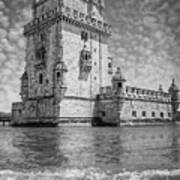Torre De Belem Lisbon Portugal Black And White Art Print