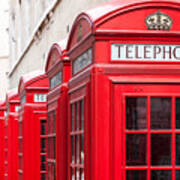 Traditional Red Telephone Booths In London Art Print