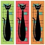 Trio Of Cats Green, Salmon And Orange On White Art Print