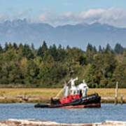Tugboat Pulling Log Boom On The Fraser River Art Print