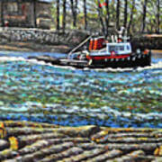 Tugboat With Logs On The Fraser River Art Print