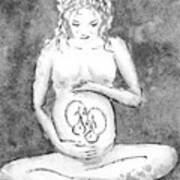 Twin Pregnancy Black And White Art Print