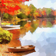 Two Rowboats At The Lake In The Fall Art Print