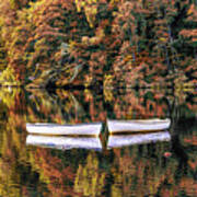 Two Rowboats In The Autumn Lake Panorama Art Print