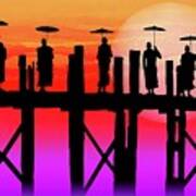 U Bein Bridge Monks Art Print