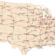 Usa Highway Map Art Print
