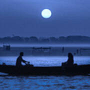 Varanasi Boat Ride At Night Art Print