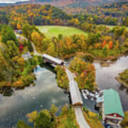 Vertical Vermont Autumn Colors Over The Willard Twin Bridges Art Print
