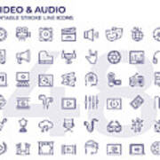 Video And Audio Line Icons Art Print