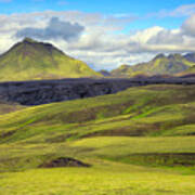 View Across Grassy And Mossy Green Open Land To Mountain Hattafell Art Print