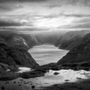View From The Top Of Preikestolen The Pulpit Rock Black And Whit Art Print