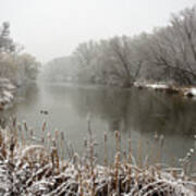Viking Park Two-tone  -  Yahara River In Early Winter Near Stoughton Wi Art Print