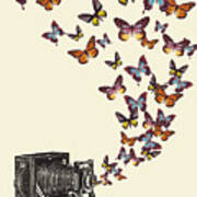 Vintage camera with butterflies no background Jigsaw Puzzle by 