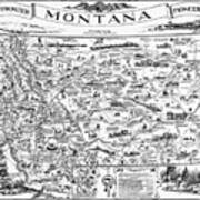 Vintage Montana Frontier Pioneer Map 1937 Black And White Art Print
