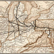 Vintage Railroad Map 1874 Pittsburgh And Beyond Sepia Art Print