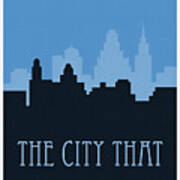 Vintage Travel Chicago Skyline Cool Blues Art Print