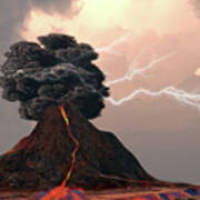 Volcano And Lightning Art Print
