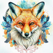Watercolor Animal 04 Fox Portrait Art Print