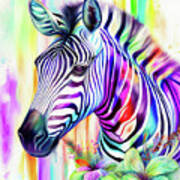Watercolor Animal 09 Zebra Portrait Art Print
