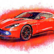 Watercolor Aston Martin Vanquish - Oryginal Artwork By Vart Art Print