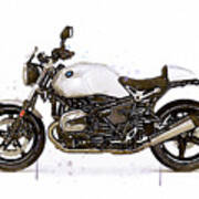Watercolor Bmw Ninet Pure Motorcyclebb- Oryginal Artwork By Vart. Art Print