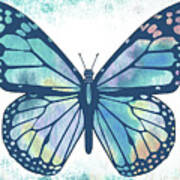 Watercolor Butterfly In Teal Blue Sky V Art Print