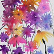 Watercolor - Colorful Garden Blooms Art Print