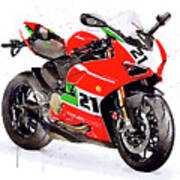 Watercolor Ducati Panigale V2 Bayliss Motorcycle, Oryginal Artwork By Vart. Art Print