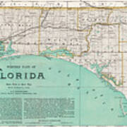 Western Florida Vintage Map 1890 Art Print