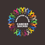 Multicolor Fight The Cancer Throw Pillow 18x18 All Cancer Ribbon Apparel & Cancer Awareness Sucks in Every Color Fighter 