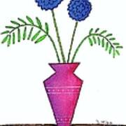 Whimsical Blue Flowers In Pinkish Purple Vase Art Print