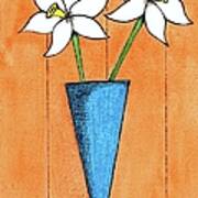 Whimsical White Flowers In Blue Vase Art Print