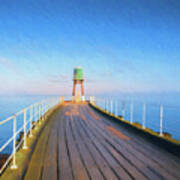 Whitby Pier, West Lighthouse, North Yorkshire, Uk Art Print