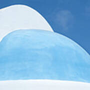 White And Blue Christian Church Dome Against Blue Cloudy Sky, Minimal Aesthetic Art Print