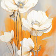 White Flowers Against Orange And Gray Background Art Print