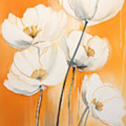 White Flowers On Orange And Gray Art Art Print