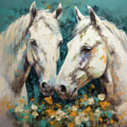 White Stallions Nuzzling Art Print