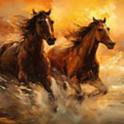 Wild Horses At Sunset Art Print