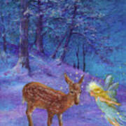 Winter Fairy With Fawn Art Print