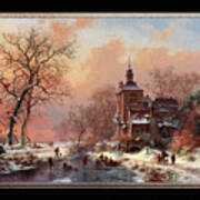 Winter Landscape With Skaters On A Frozen River By Frederik Marinus Kruseman Classical Art Reproduct Art Print