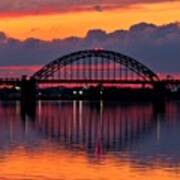 Winter Sunset Behind Tacony-palmyra Bridge On The Delaware River Art Print