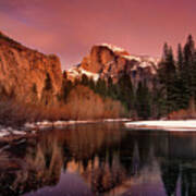 Winter Sunset Lights Up Half Dome Yosemite National Park Art Print