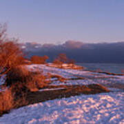 Winter Sunset Walkway By A Lake Art Print