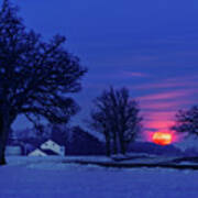 Wisconsin Snow Moon - Winter Moonrise Over Farm Art Print