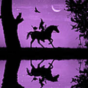 Witch Ravens Unicorn Oak Cat And Crescent Moon Fantasy Fun Halloween Art Print