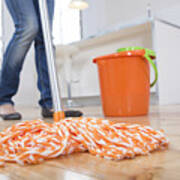 Woman Mopping Kitchen Floor, Low Section Art Print