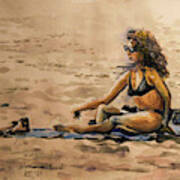 Woman On Beach Art Print
