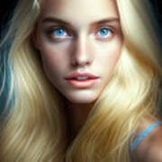 Woman Portrait 25 Blonde Hair Blue Eyes Art Print