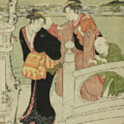Women And Children On The Causeway At Shinobazu Pond. Torii Kiyonaga, Japanese, 1752-1815. Art Print