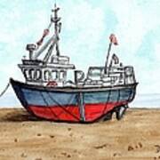 Wooden Fishing Boat On The Beach Art Print